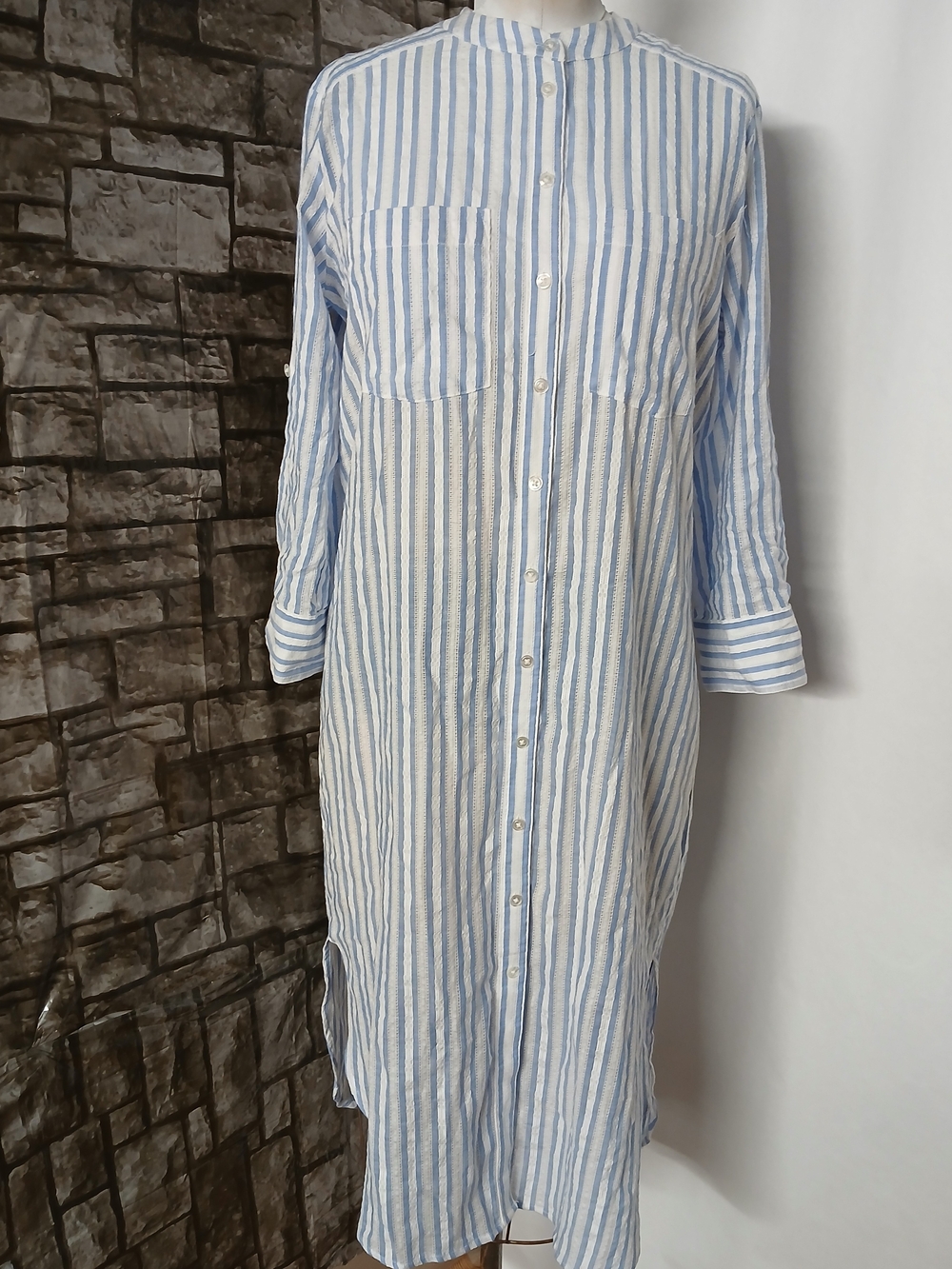 Veronica Beard Light Blue & White Striped Long-Sleeve Shirt Dress Size SP